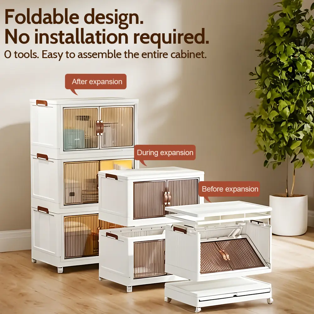 Foldable Storage Boxes with Lids – Stackable Large Capacity Storage Bins for Home, Closet, Garage & Moving