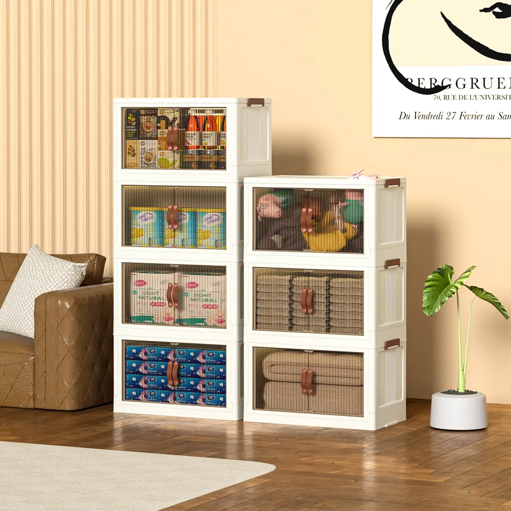 Foldable Storage Boxes with Lids – Stackable Large Capacity Storage Bins for Home, Closet, Garage & Moving