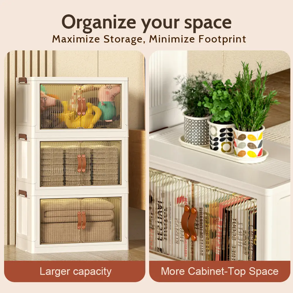 Foldable Storage Boxes with Lids – Stackable Large Capacity Storage Bins for Home, Closet, Garage & Moving