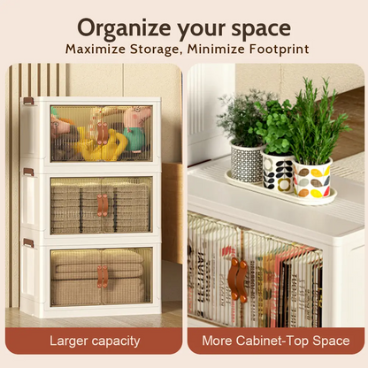Foldable Storage Boxes with Lids – Stackable Large Capacity Storage Bins for Home, Closet, Garage & Moving