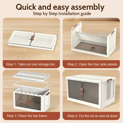 Foldable Storage Boxes with Lids – Stackable Large Capacity Storage Bins for Home, Closet, Garage & Moving